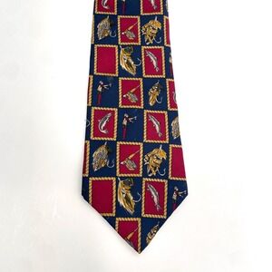 Tommy Hilfiger Unique Rare Fishing Pattern Tie Blue Red Novelty Silk 57"